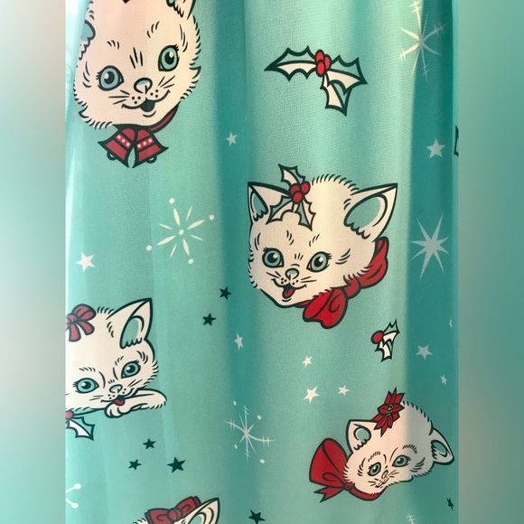 Sourpuss Christmas Kitties Women’s Cream Puff Dress Ice Blue New - Picture 9 of 11